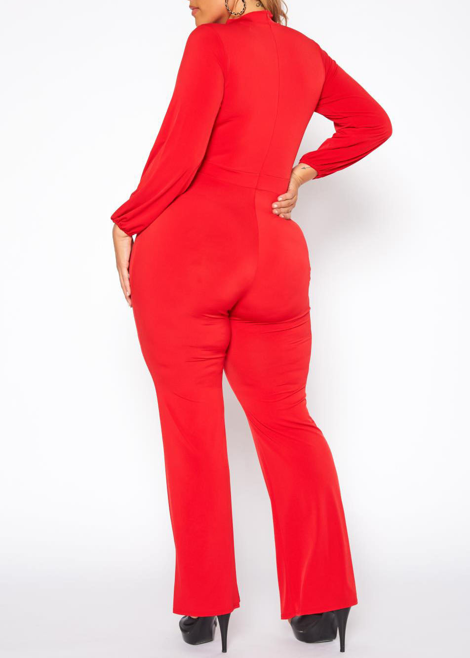 Hi Curvy Plus Size Women Keyhole Front Flare Leg Jumpsuit