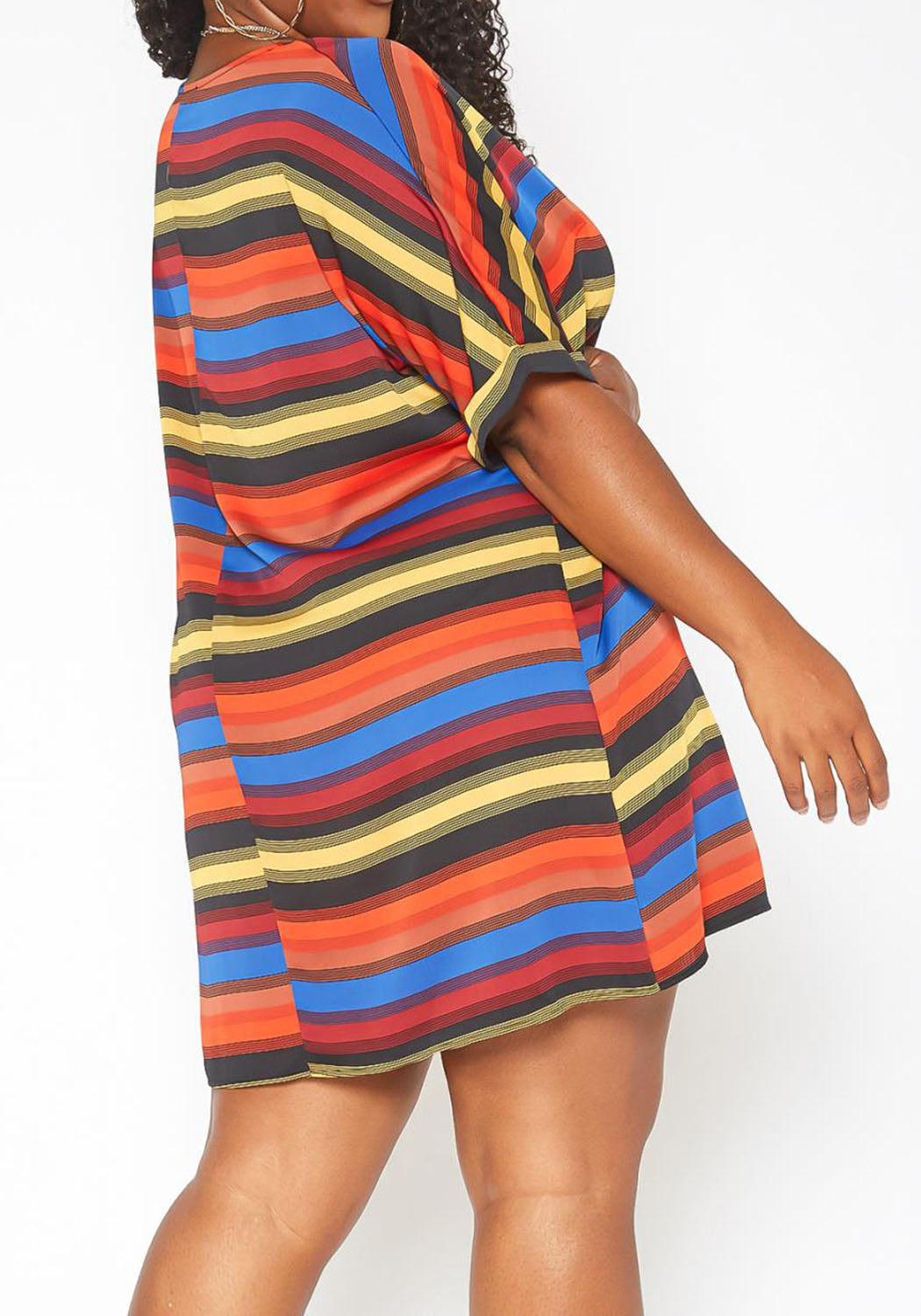Hi Curvy Plus Size Women Multi Striped Shift Mini Dress Made In USA