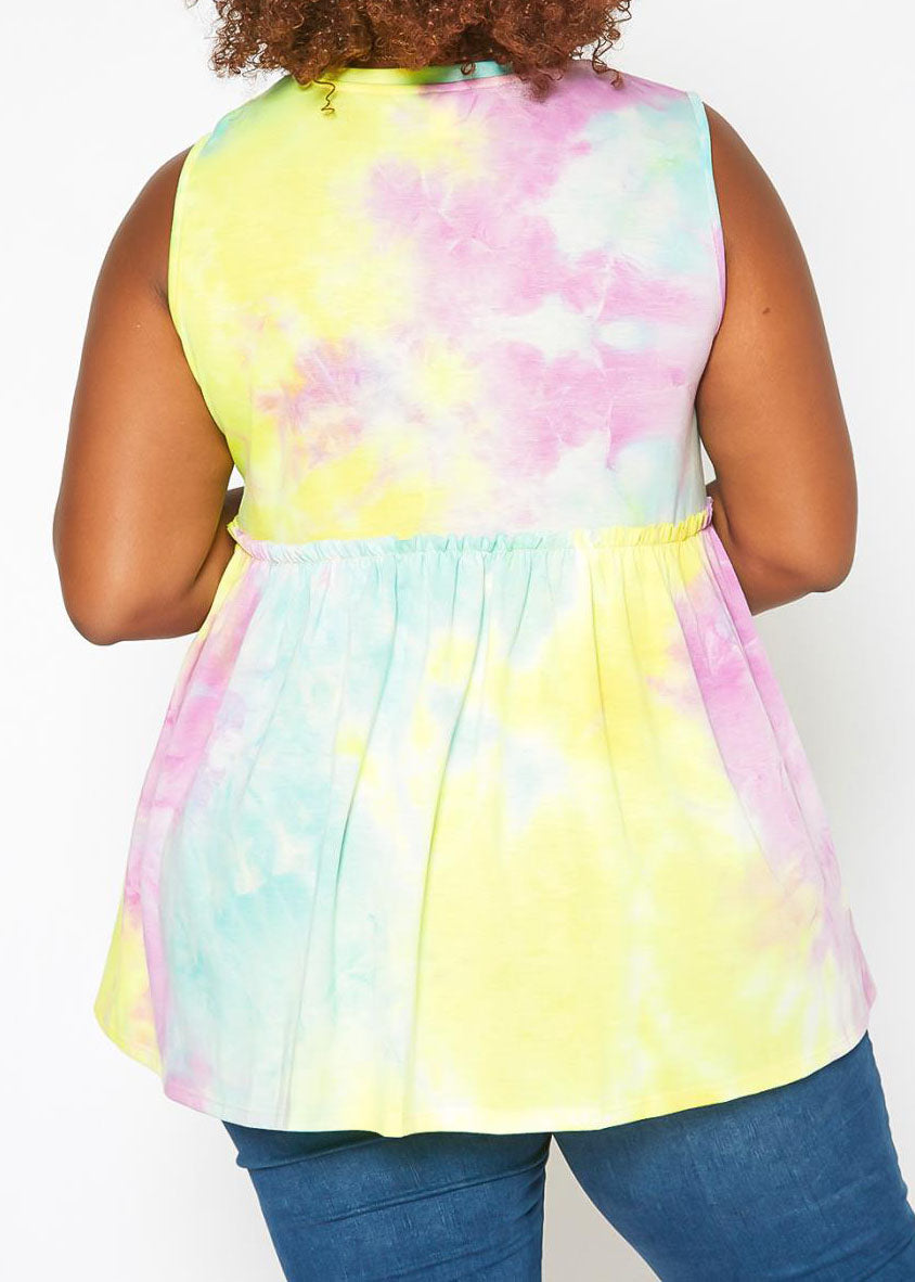 Hi Curvy Plus Size Women Tie Dye Hem Flare Shirt made in USA