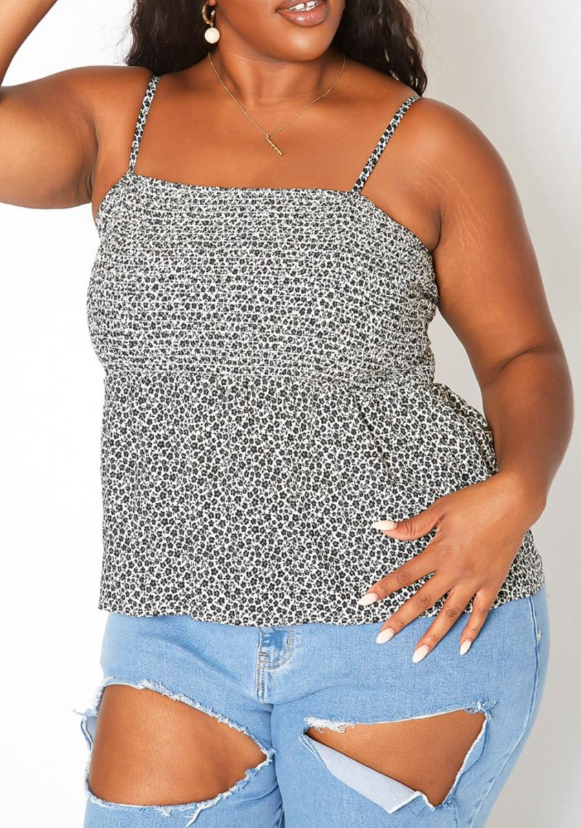 Hi Curvy Plus Size Women Dainty Floral Print Smocked Cami Top