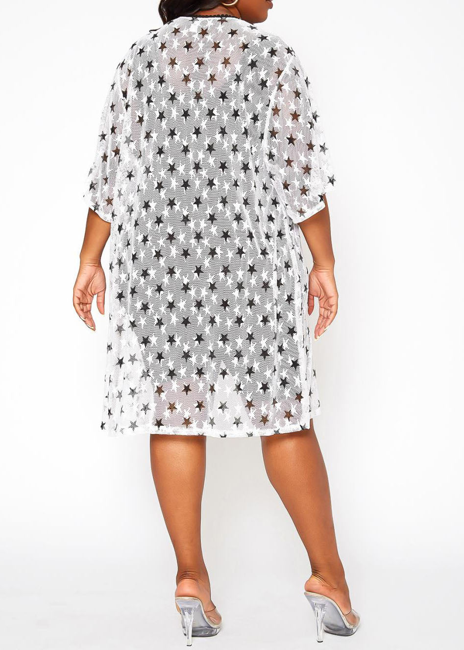 HI Curvy Plus Size Women Star Pattern Open Front Cardigan Made in USA