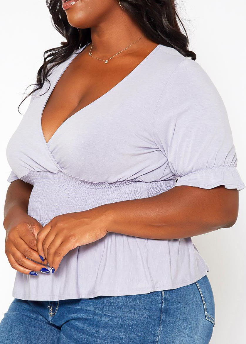 Hi Curvy Plus Size Smocked V Neck Top