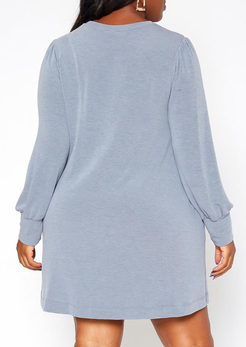 Hi Curvy Plus Size Button Hem Flare Mini Dress with Pockets