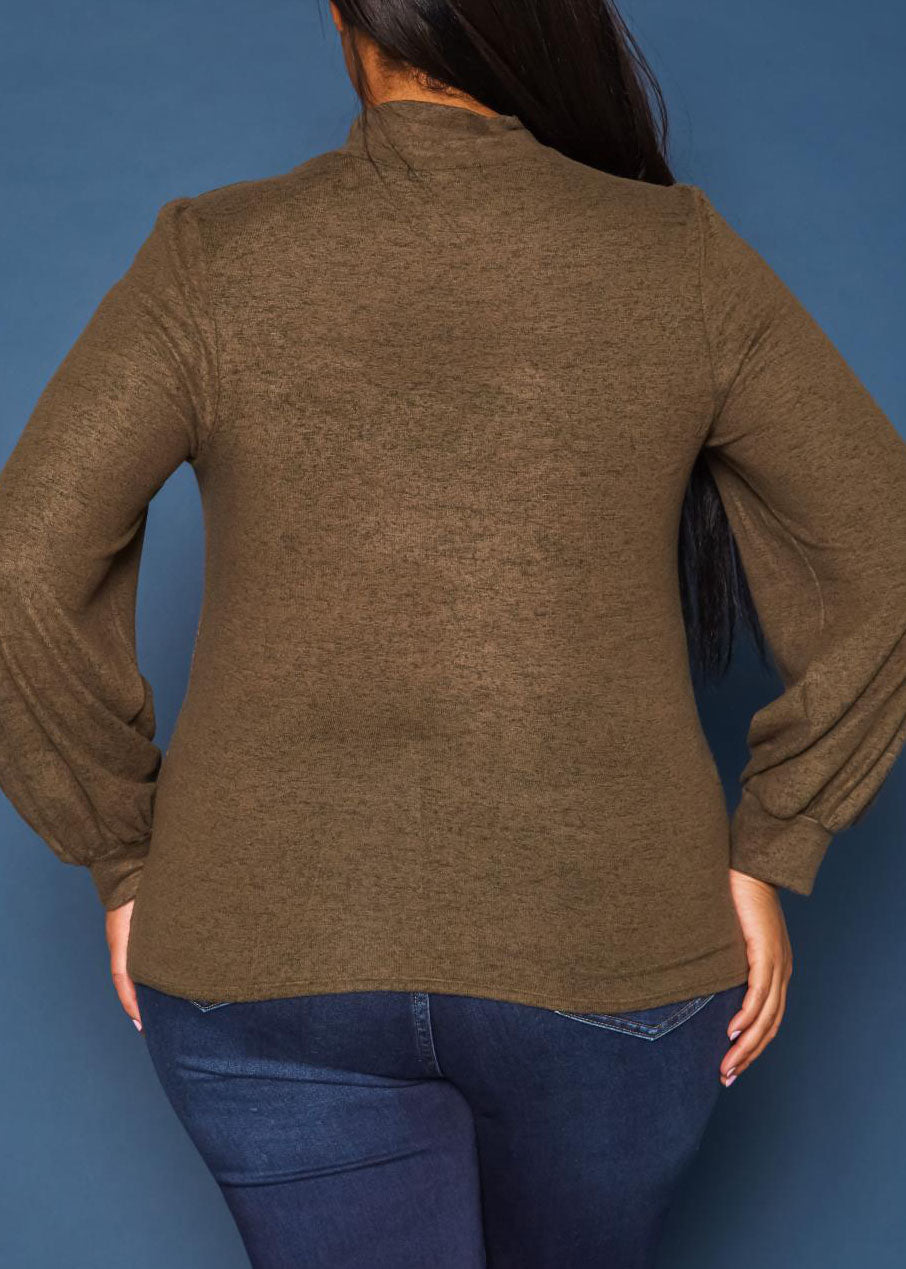 Hi Curvy Plus Size Women Keyhole Front Mock Neck Knit Top