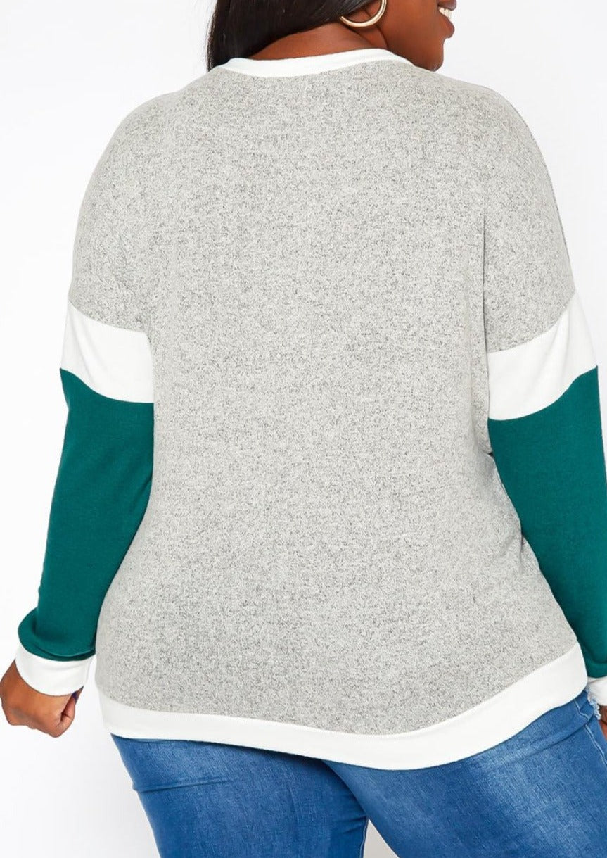 Hi Curvy Plus Size Color Block Knit Sweater