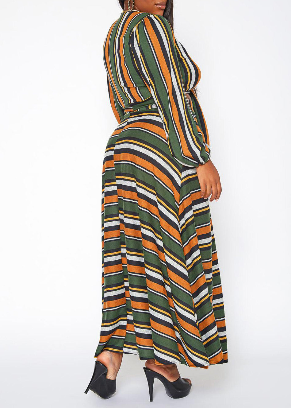 Hi Curvy Plus Size Women Multi Striped Two Piece Set