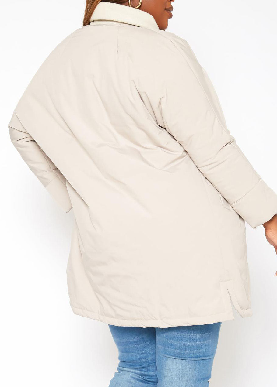 Hi Curvy Plus Size Women Mandolin Collar Puffer Jacket