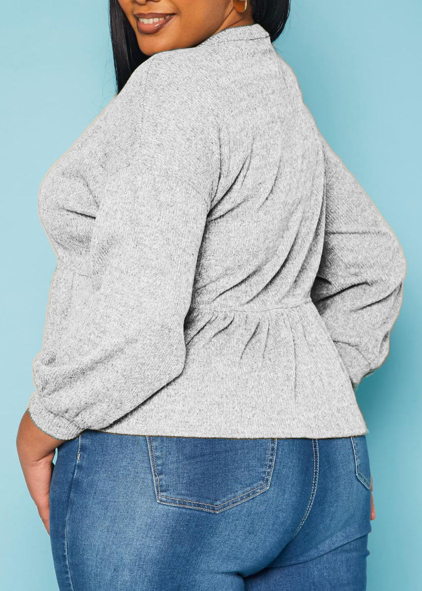 Hi Curvy Plus Size Women Long Sleeve Peplum Top Made In USA