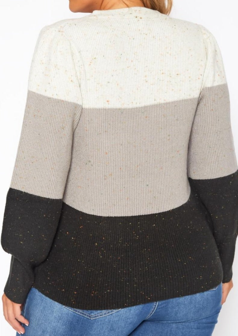 Hi Curvy Plus Size Color Block Ribbed Knit Sweater