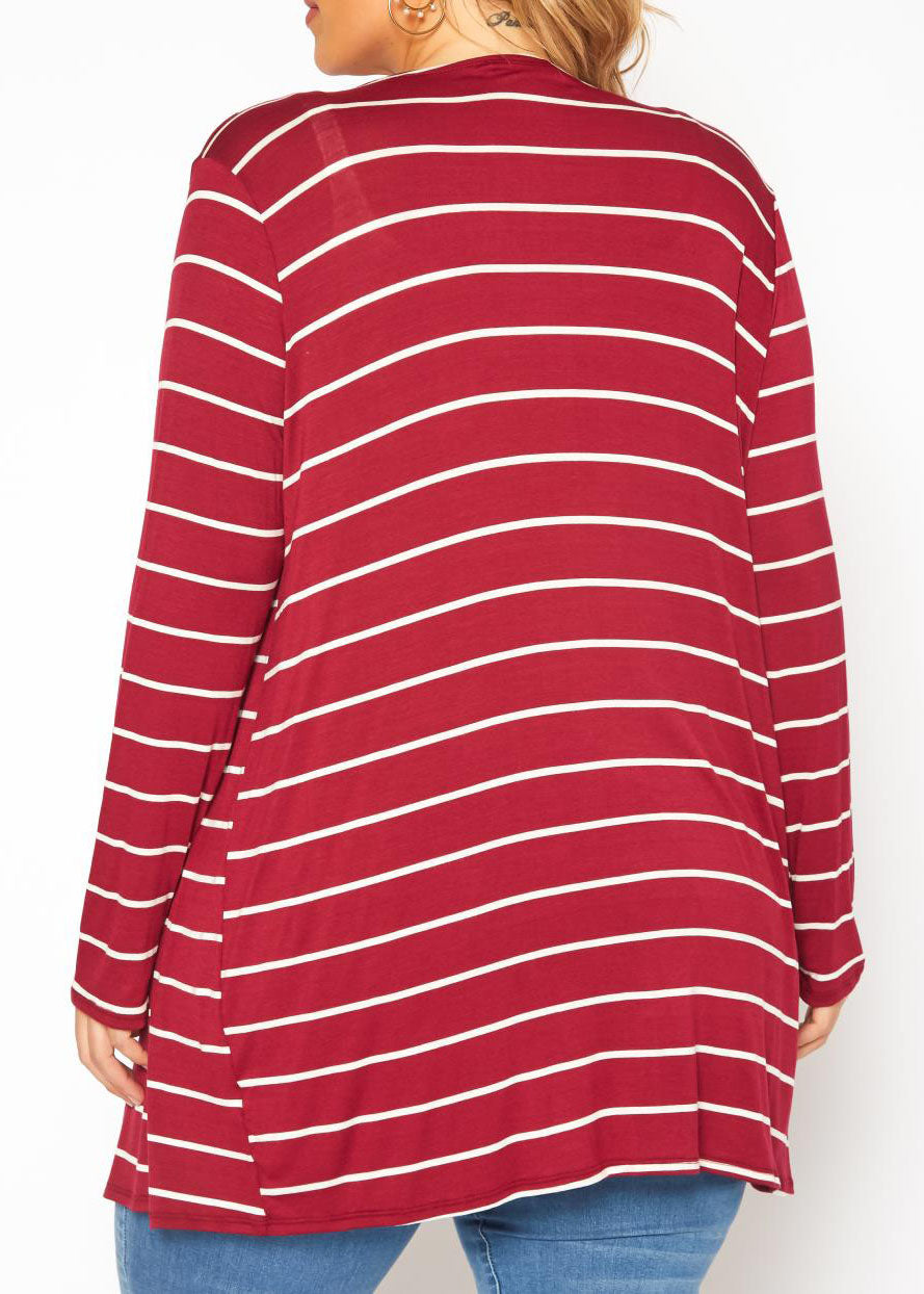 Hi Curvy Plus Size Women Striped Open Front Cardigan Made in USA
