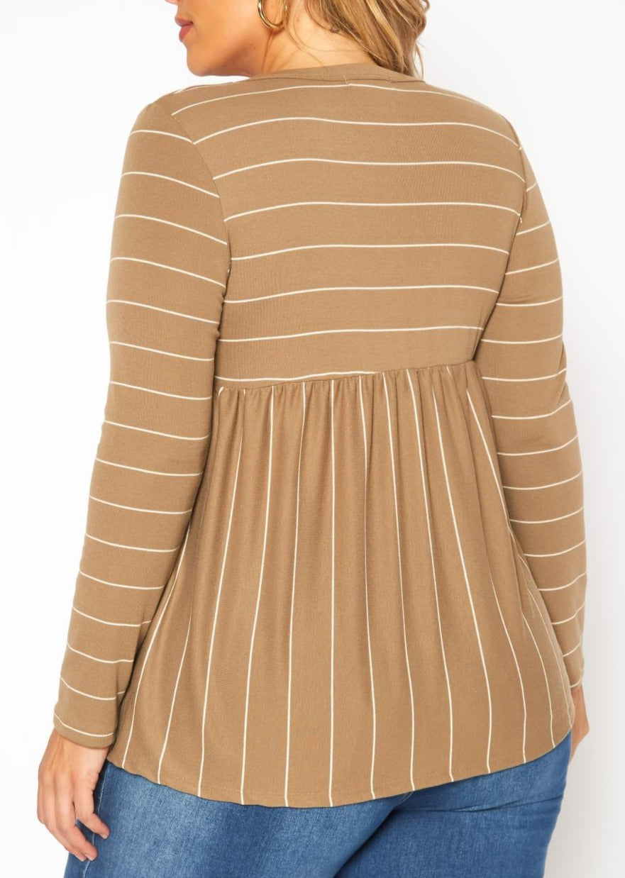 Hi Curvy Plus Size Women Striped Print Flare Top