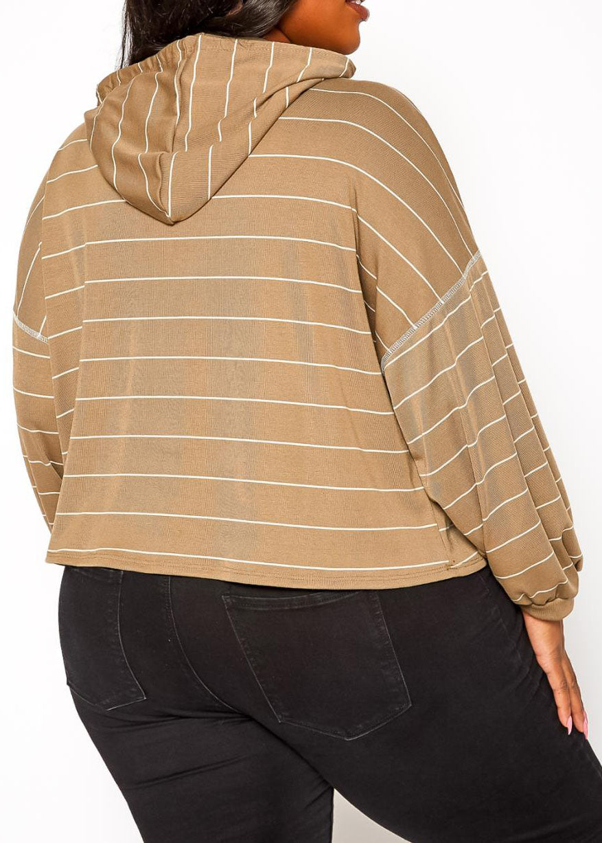Hi Curvy Plus Size Women Striped Hooded Sweater made in USA