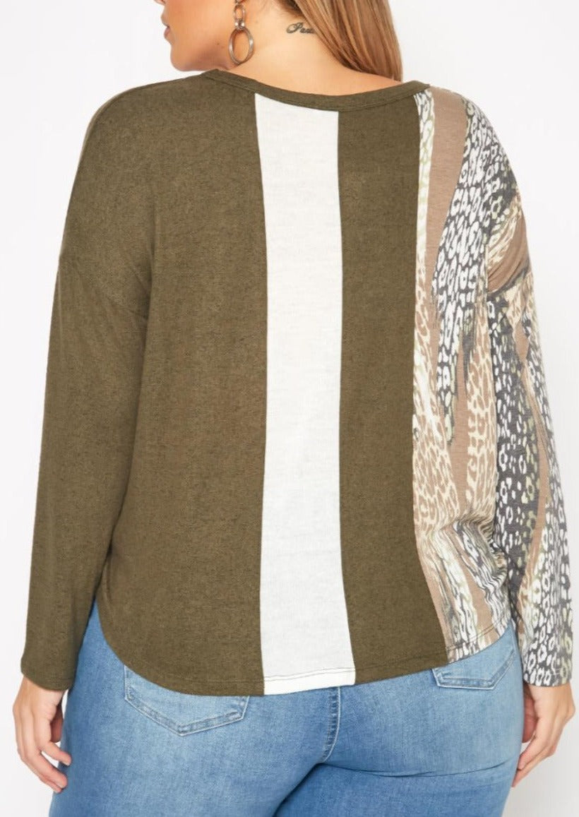 Hi Curvy Plus Size Color Block Casual Sweater