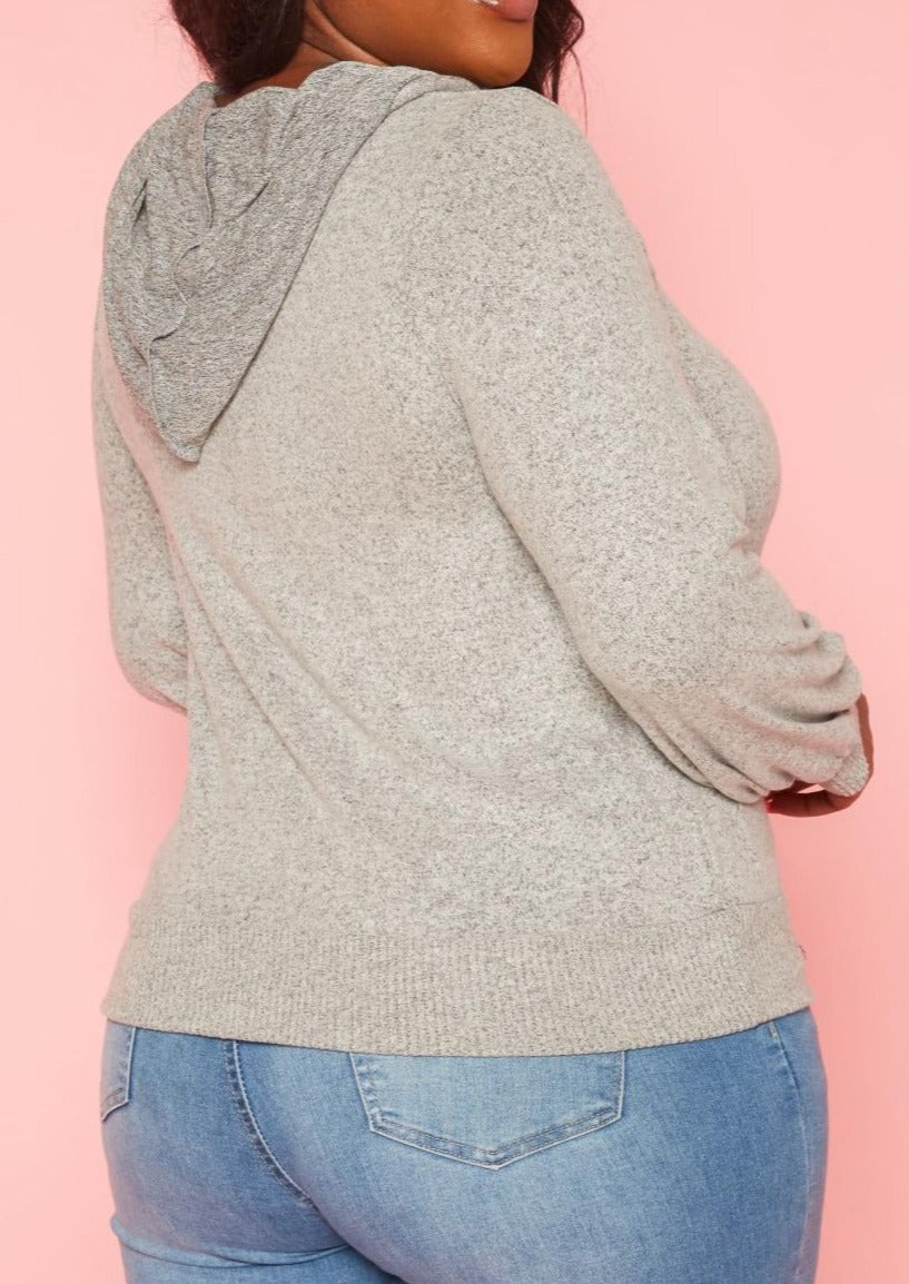 Hi Curvy Plus Size Women Cut Out Hooded Sweater