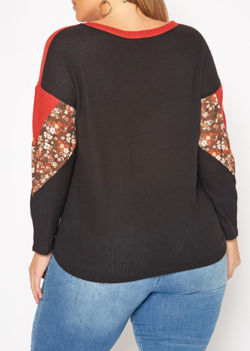 Hi Curvy Plus Size Women Waffle Knit Color Block Sweater Made in USA