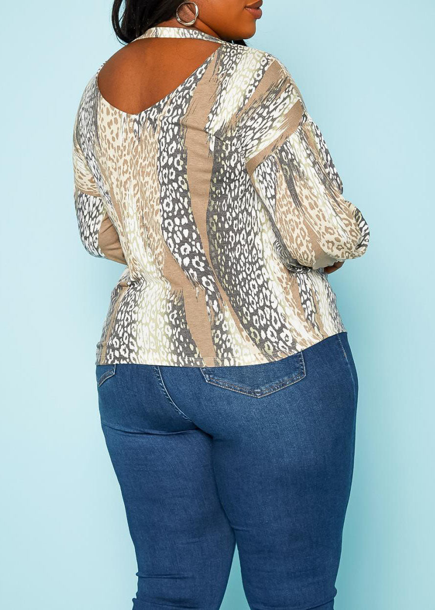 Hi Curvy Plus Size Women Leopard Print Open Back Shirts