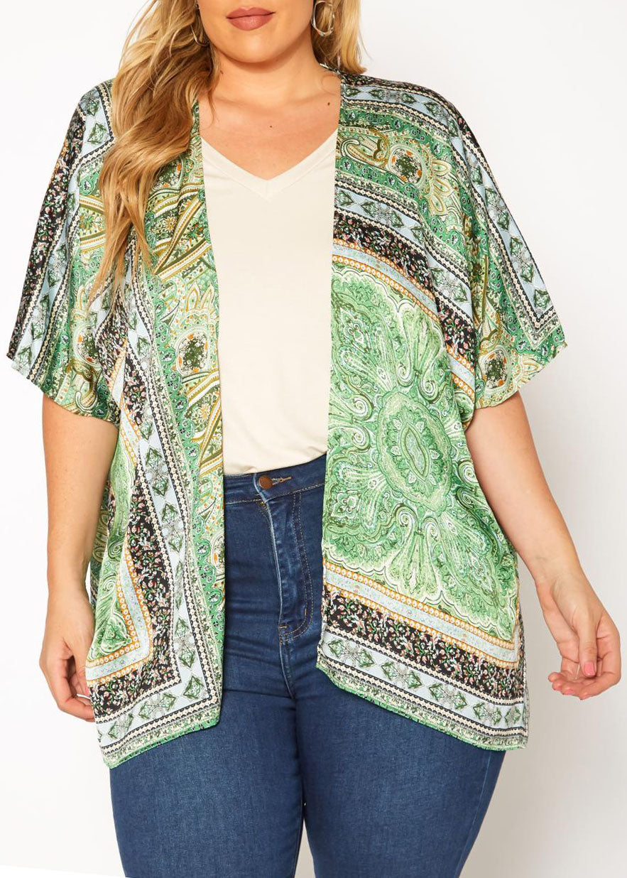 HI Curvy Plus Size Women Paisley Print Cardigan