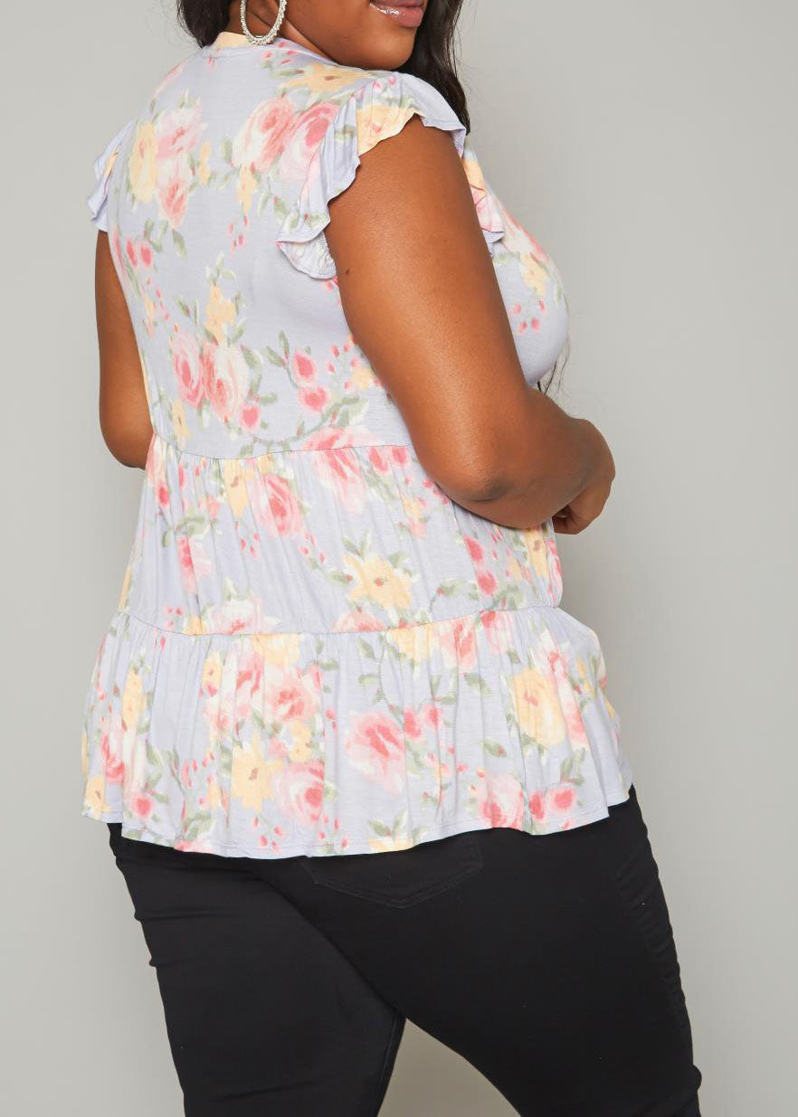 HI Curvy Plus Size Women Floral Print Flare Top