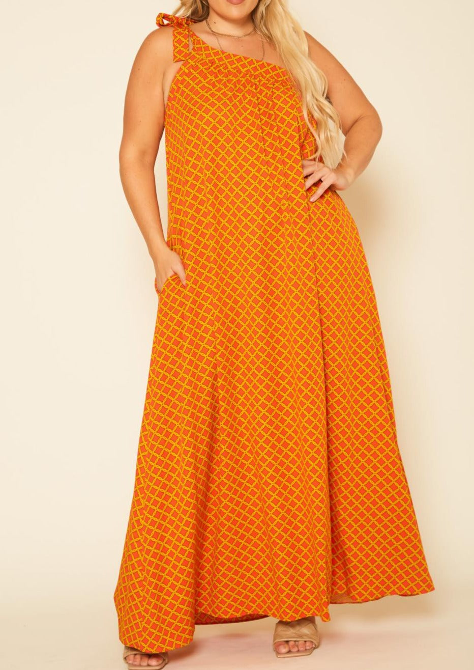 Hi Curvy Plus Size Women One Shoulder Greek Maxi Dress Made In USA