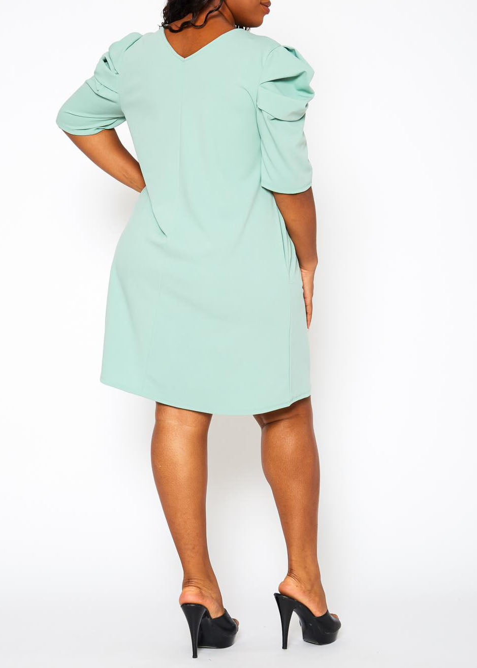 Hi Curvy Plus Size Women Ruffle Short Sleeve Bodycon Dress Made in USA