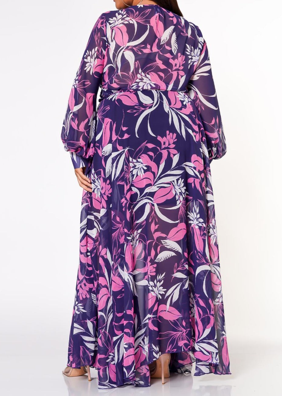 Hi Curvy Plus Size Women Floral Pattern Flare Maxi Dress Made in USA