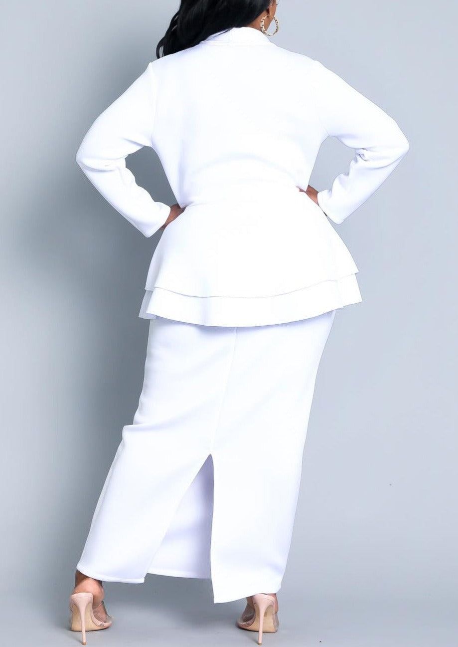 Hi Curvy Plus Size Women Peplum Jacket and Maxi Skirt Set