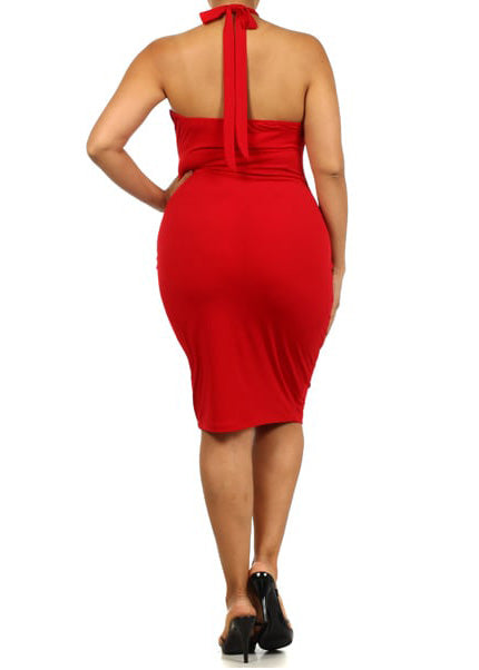 Plus Size Women Halter Bodycon Knee Dress Made in USA