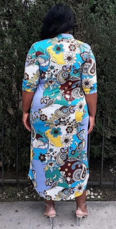 Hi Curvy Plus Size Women Paisley Print Button Down Midi Dresses