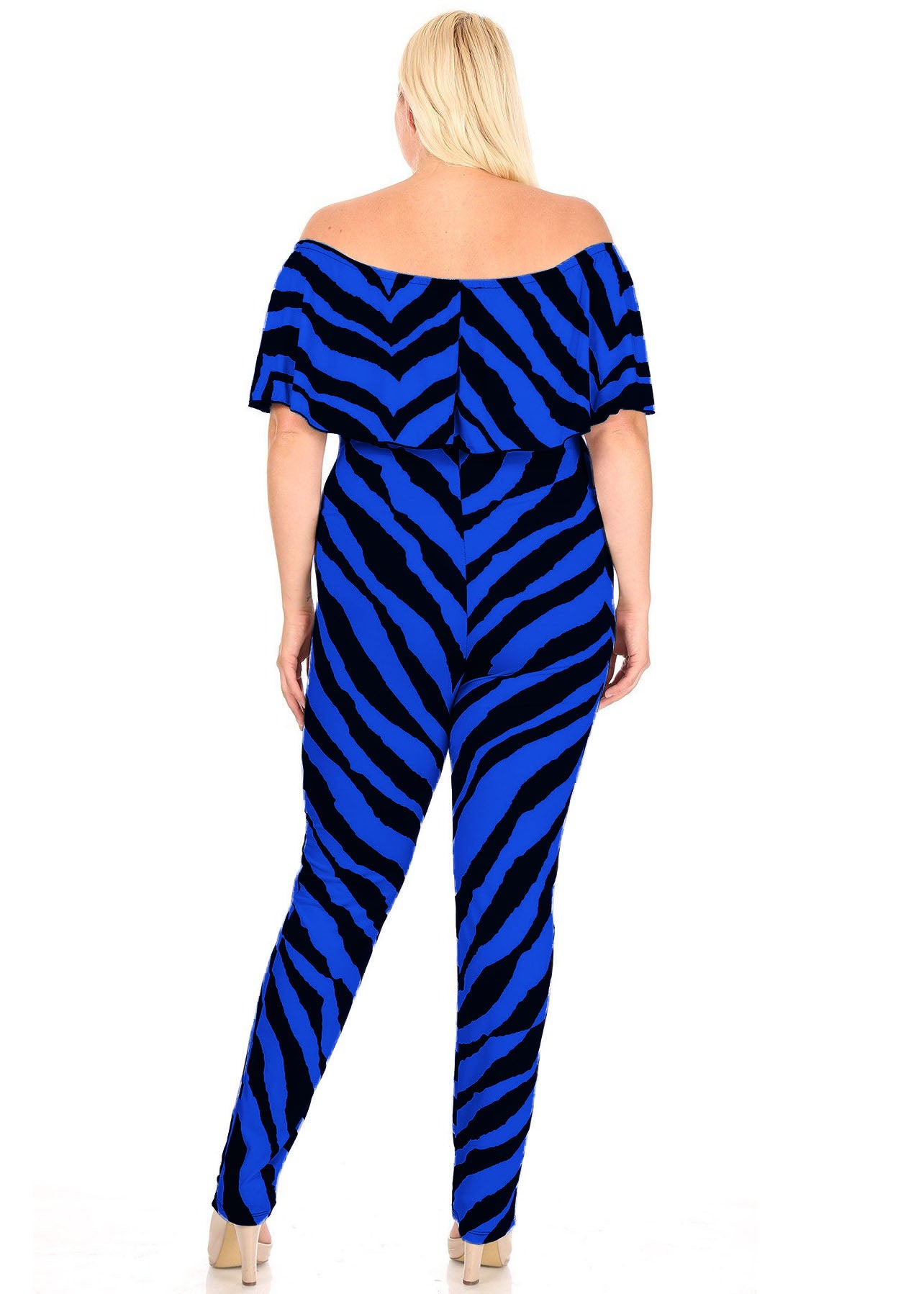Hi Curvy Plus Size Women Animal print off shoulder jumpsuit Ruffle detail