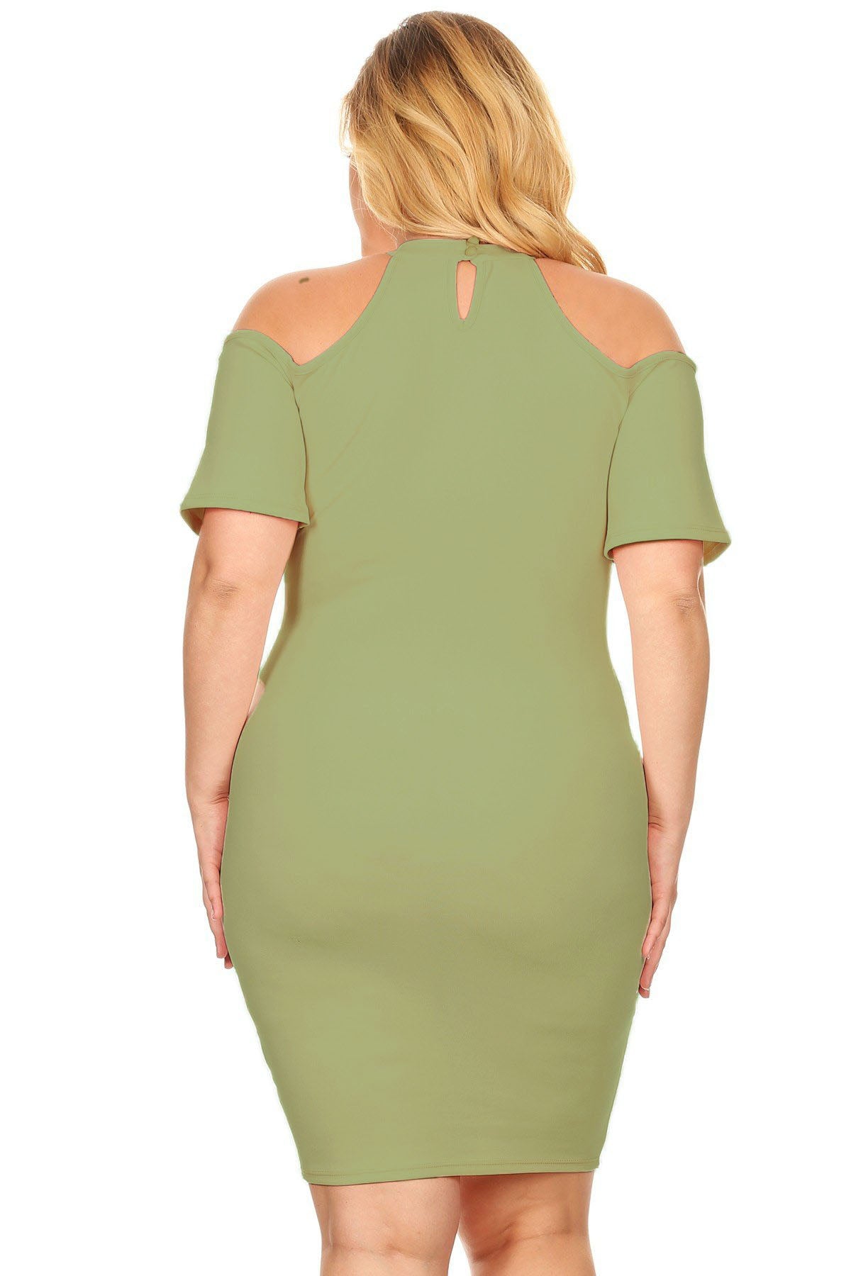 Plus Size Short Sleeves Cold shoulder Mock Neck Cutout Keyhole Bodycon Dresses