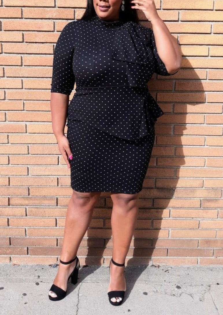 HI Curvy Plus Size Women Print Peplum Mini Dress Made in USA