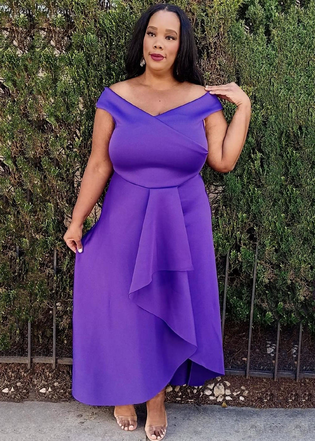 Hi Curvy Plus Size Women Off Shoulder Flare Maxi Dresses Made in USA