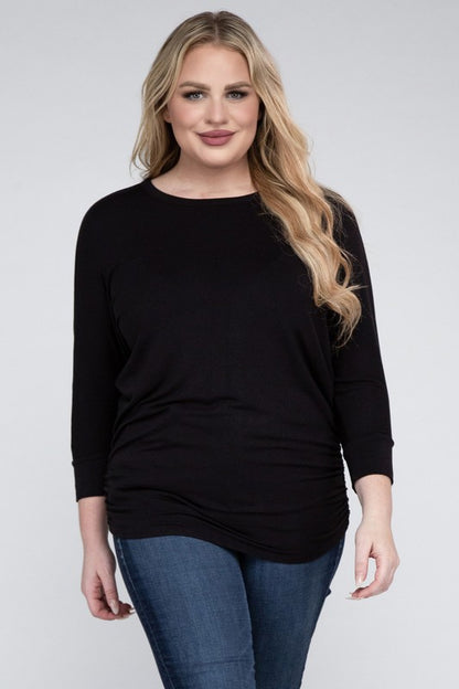 Hi Curvy Plus Size Women Luxe Rayon Boat Neck 3/4 Sleeve Top