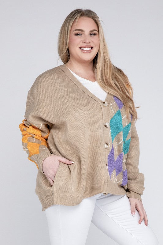 Hi Curvy Plus Size Women V Neck Button Front Cardigan