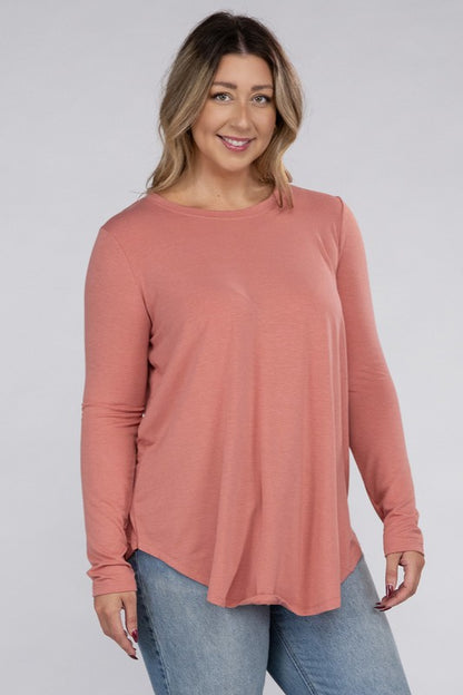 Hi Curvy Plus Size Women Long Sleeve Round Neck Round Hem Top