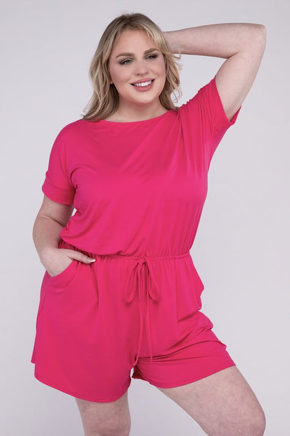 Plus Size Brushed DTY Romper with Pockets