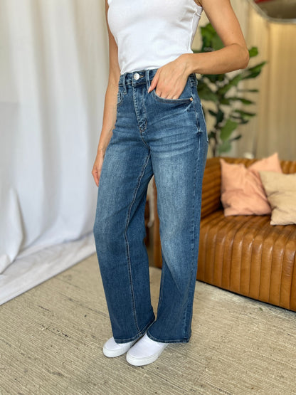 Full Size High Rise Tummy Control Wide Leg Jeans