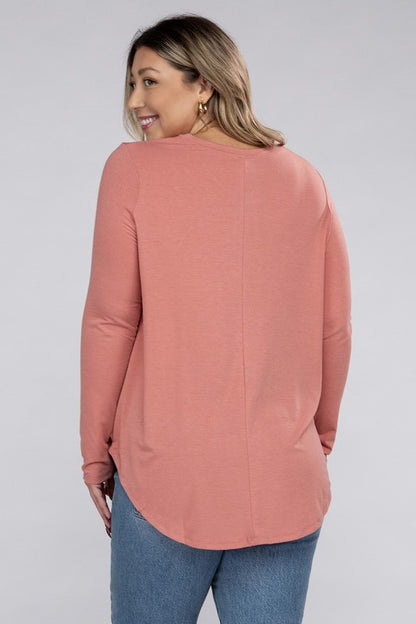 Hi Curvy Plus Size Women Long Sleeve Round Neck Round Hem Top