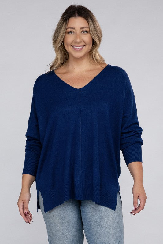 Hi Curvy Plus Size Women Garment Dyed Front Seam Sweater