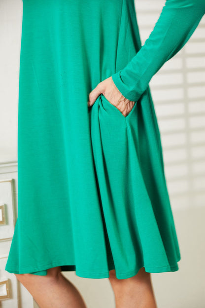 Full Size Long Sleeve Flare Dress with Pockets