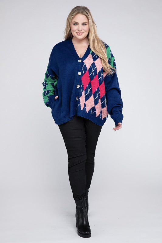 Hi Curvy Plus Size Women V Neck Button Front Cardigan