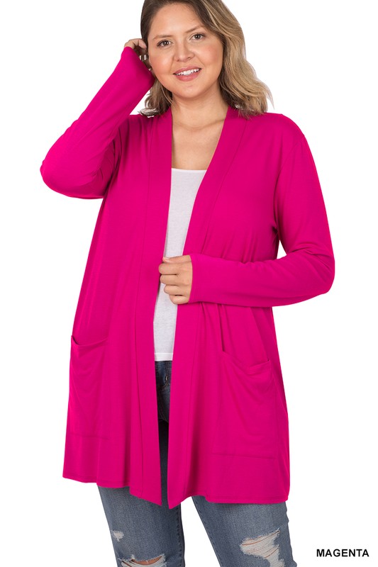 Hi Curvy Plus Size Women Slouchy Pocket Open Cardigan