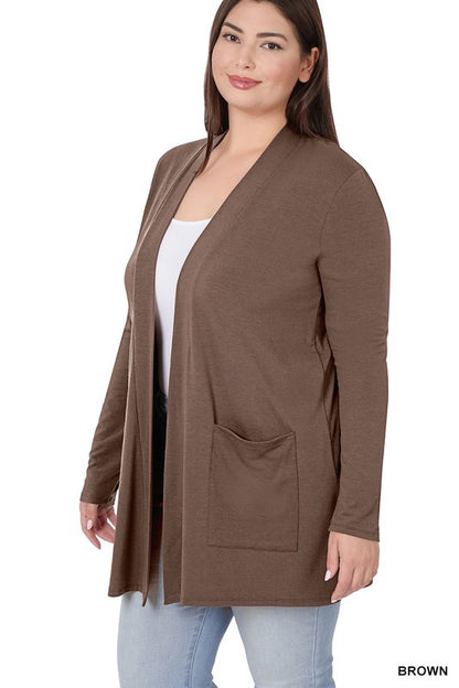 Hi Curvy Plus Size Women Slouchy Pocket Open Cardigan