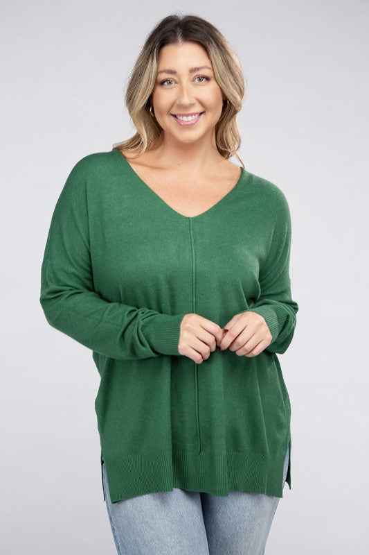 Hi Curvy Plus Size Women Garment Dyed Front Seam Sweater