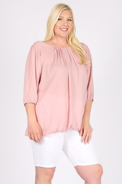 Plus Size 3/4 Sleeve Ruffle Round Neck Shirts