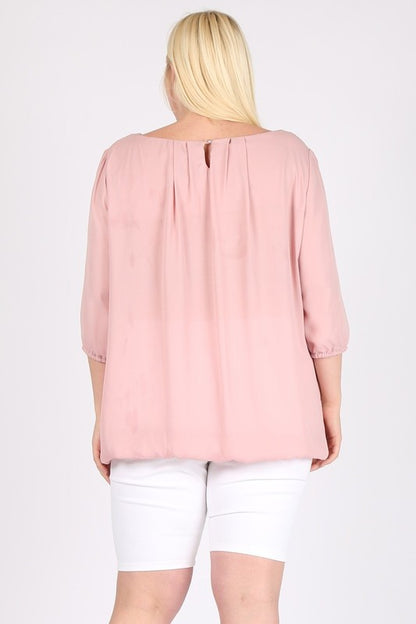 Plus Size 3/4 Sleeve Ruffle Round Neck Shirts