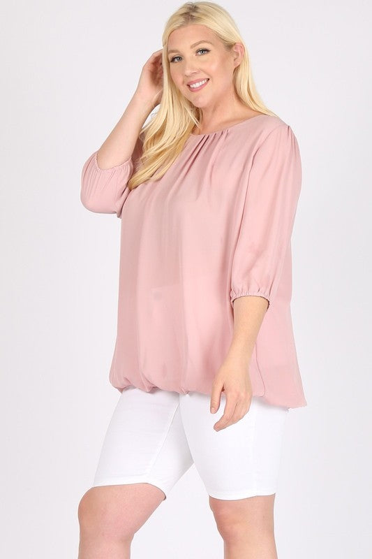 Plus Size 3/4 Sleeve Ruffle Round Neck Shirts