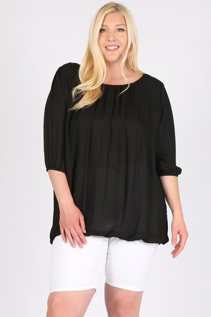 Plus Size 3/4 Sleeve Ruffle Round Neck Shirts