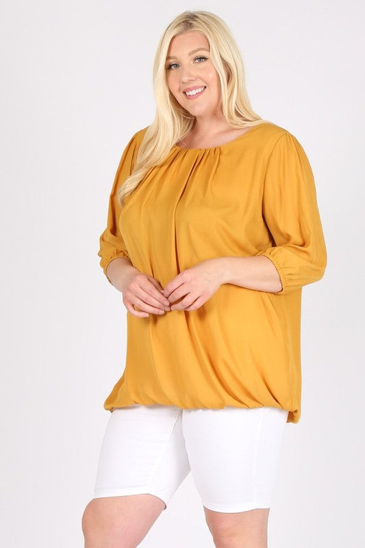 Plus Size 3/4 Sleeve Ruffle Round Neck Shirts