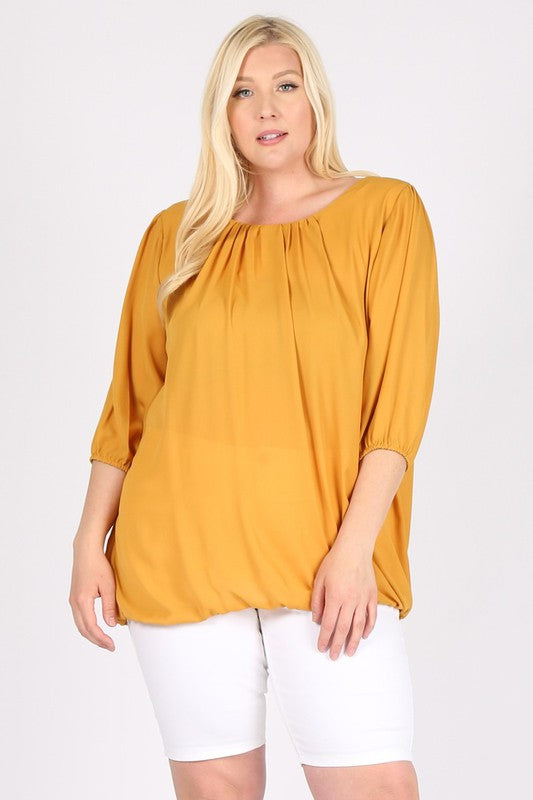 Plus Size 3/4 Sleeve Ruffle Round Neck Shirts